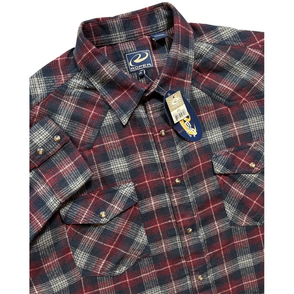 Roper Men's Pearl Snap Plaid Flannel Shirt 2XL Western long Sleeve NWT - 726